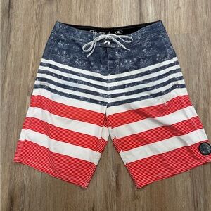 O'Neill Men's Navy and Red Striped Board Shorts